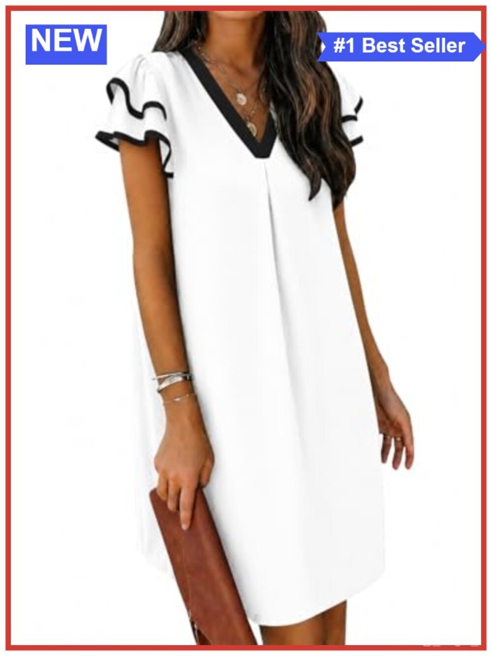 Women's IHOT Shift Dress Ruffle Short Sleeve V Neck Flowy Loose Casual Summer